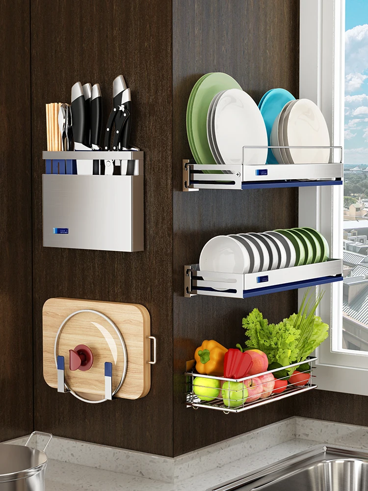 304 stainless steel kitchen rack wall-mounted cutting board cutting board knife holder supplies seasoning storage free punching
304 stainless steel kitchen rack wall-mounted cutting board cutting board knife holder supplies seasoning storage free punching
