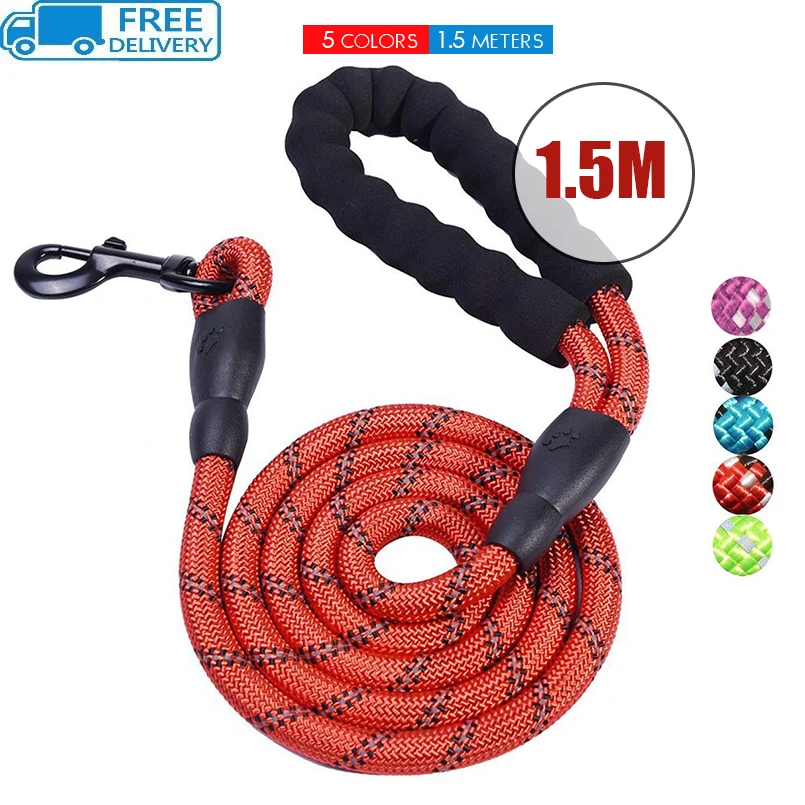 5 FT Strong Dog Leash with Comfortable Padded Handle and Highly Reflective Threads Strong Nylon Leash for Medium and Large Dogs