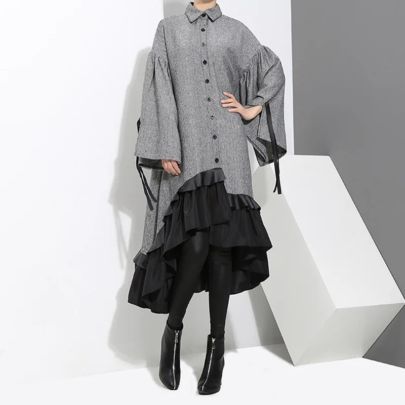 Johnature 2019 Winter New Women Shirt Dress Gray Patchwork Flare Sleeve Loose Fashion Women Cloths High Quality Dresses
Johnature 2019 Winter New Women Shirt Dress Gray Patchwork Flare Sleeve Loose Fashion Women Cloths High Quality Dresses
