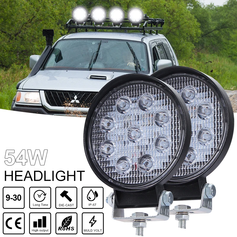 54W Car Automobiles LED Headlight Spotlight Working Light 1/2Pcs 4inches 9000lm Waterproof Round Headlight forTrucks SUVs Cars
54W Car Automobiles LED Headlight Spotlight Working Light 1/2Pcs 4inches 9000lm Waterproof Round Headlight forTrucks SUVs Cars