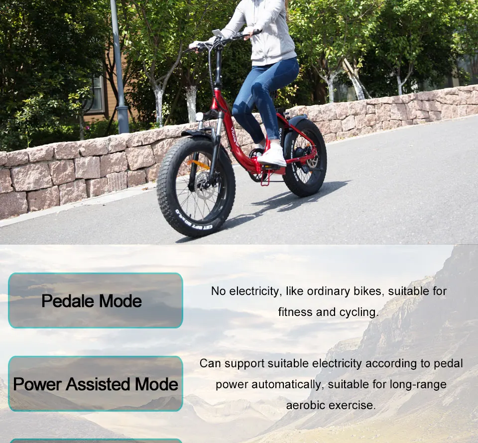 Perfect Vtuvia 48V 500W Motor Electric Bike 20 inch 4.0 Fat Wheel E-bike Snow Mountain Folding Electric Bicycle with 12Ah Li-ion Battery 3