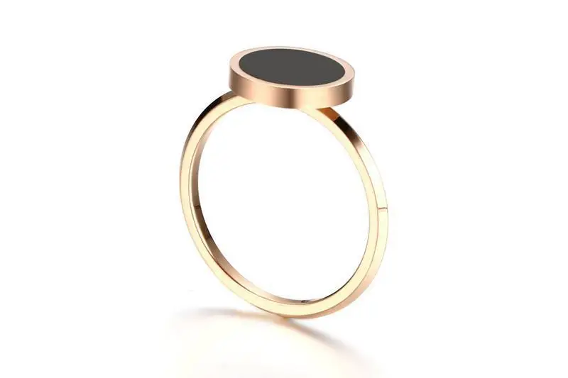 Meaeguet Rose Gold Color Women\`s Simple Rings Stainless Steel Black Stone Finger Ring Fashion Cocktail Jewelry (14)