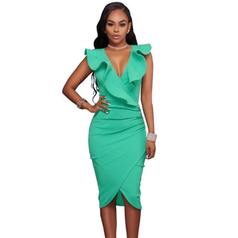 New Summer Women Sexy Bodycon Dress Ladies V Neck Sleeveless Pencil Ruffles Bandage Package Hip Vestidos de fiesta
New Summer Women Sexy Bodycon Dress Ladies V Neck Sleeveless Pencil Ruffles Bandage Package Hip Vestidos de fiesta
