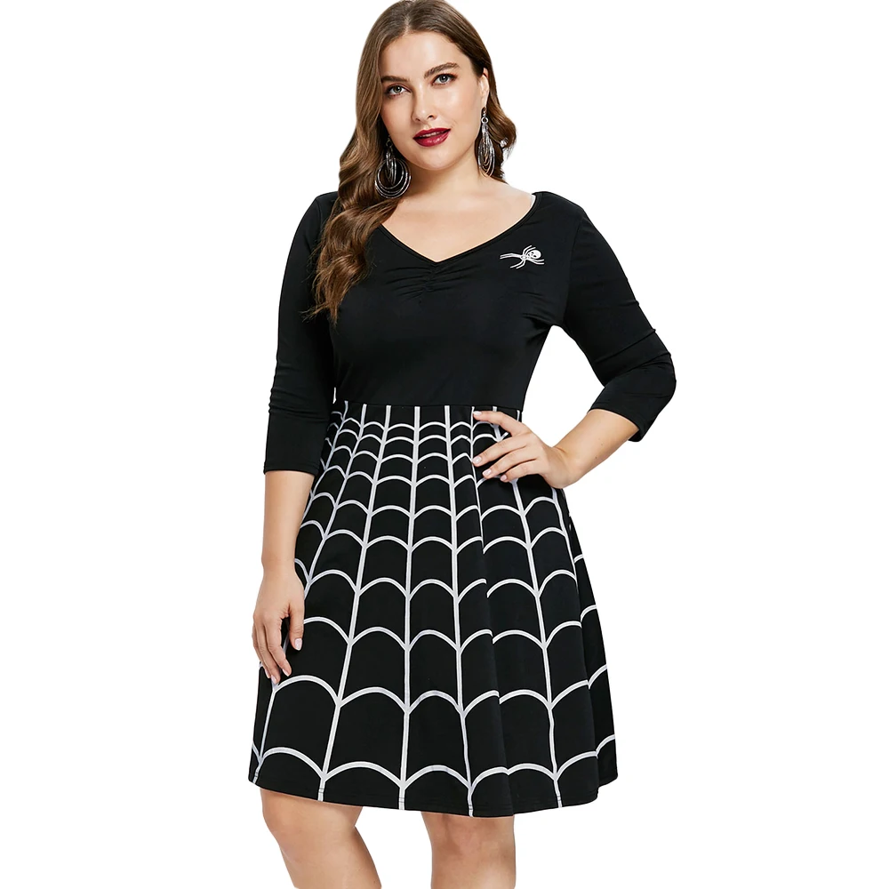 Wipalo 2018 Fall Plus Size Halloween Party Dress Women Spider Web V-Neck 3/4 Sleeves A Line Dress Female Casual Vestidos Mujer
Wipalo 2018 Fall Plus Size Halloween Party Dress Women Spider Web V-Neck 3/4 Sleeves A Line Dress Female Casual Vestidos Mujer