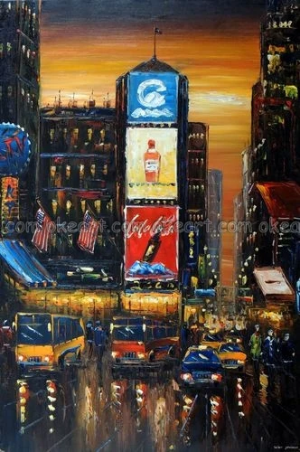 100% hand painted Times Square Sunset New York City Street Manhattan Shops Taxi Oil Painting free shipping High quality | Дом и сад