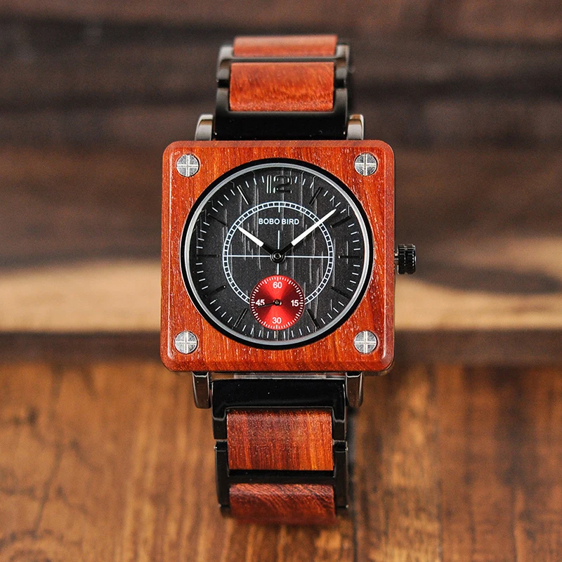 BOBO BIRD Men's Premium Wood-Topped Square Watch BOBO BIRD Men's Premium Wood-Topped Square Watch