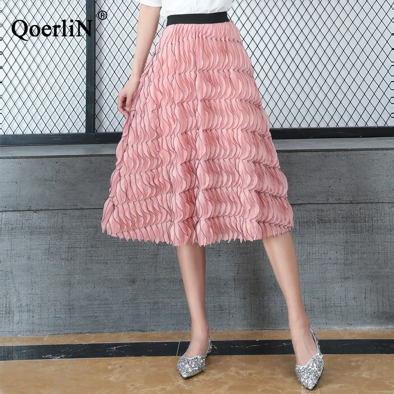 QuerliN 3D оборки юбки для девочек Высокая Талия с эластичной резинкой на талии Для