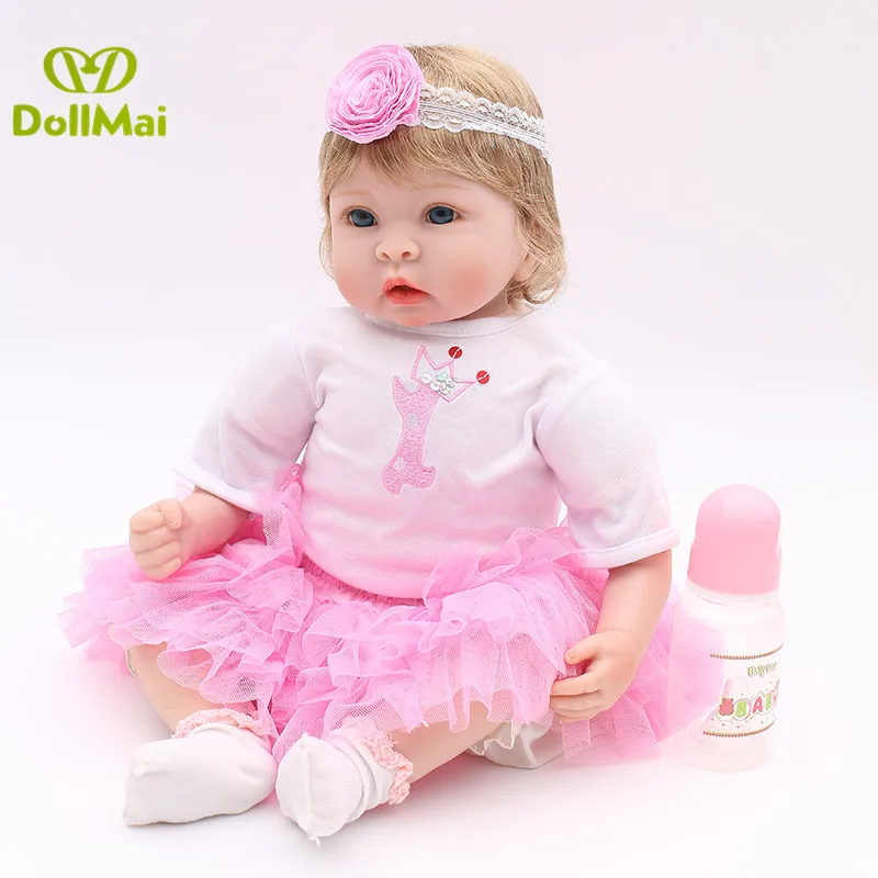 

DollMai new bebes reborn princess dolls 22" soft silicone reborn baby dolls BJD girl pink dress fake baby doll kids gift
