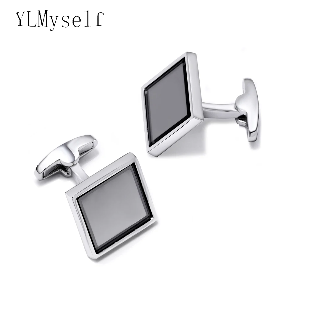 New Square mens cufflinks glass mancuernillas fashion shirt cuff links for wedding rose gold/Black color cufflink man | Украшения и