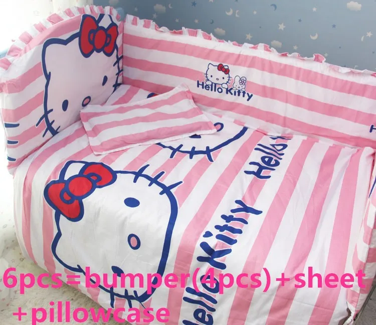 Promotion! 6PCS Cartoon Baby Bedding Set For Cot and Crib Crib Cradle Kit Set (bumper+sheet+pillow cover)