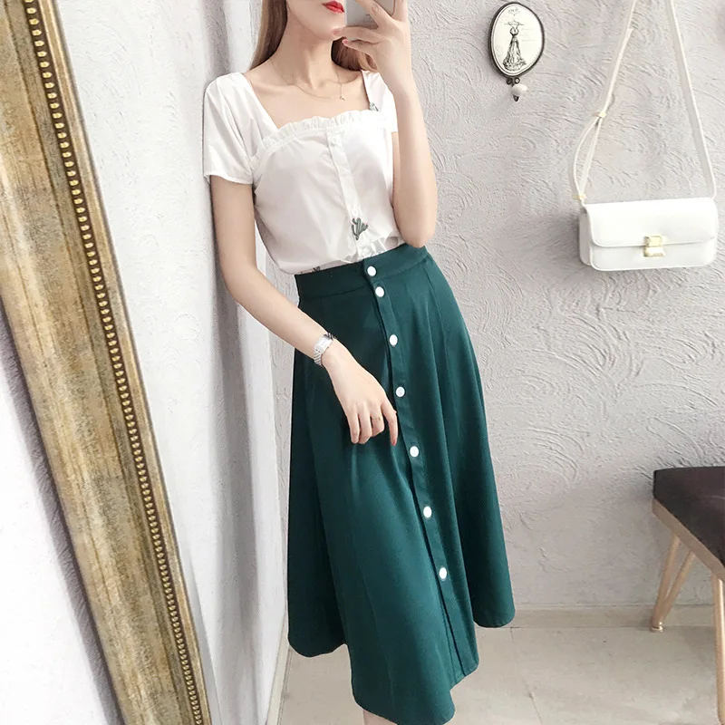 Set female 2018 summer new sweet small fresh fashion short-sleeved bottoming shirt + skirt elegant two-piece leisure suit
Set female 2018 summer new sweet small fresh fashion short-sleeved bottoming shirt + skirt elegant two-piece leisure suit