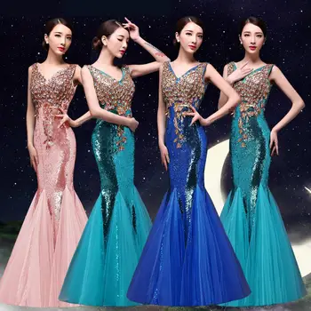 Sequins Elegant Women Floor Length Mermaid Dress Sexy V-Neck Evening Gowns Sleeveless Slim Lady Banquet Vestidos S M L XL XXL
Sequins Elegant Women Floor Length Mermaid Dress Sexy V-Neck Evening Gowns Sleeveless Slim Lady Banquet Vestidos S M L XL XXL