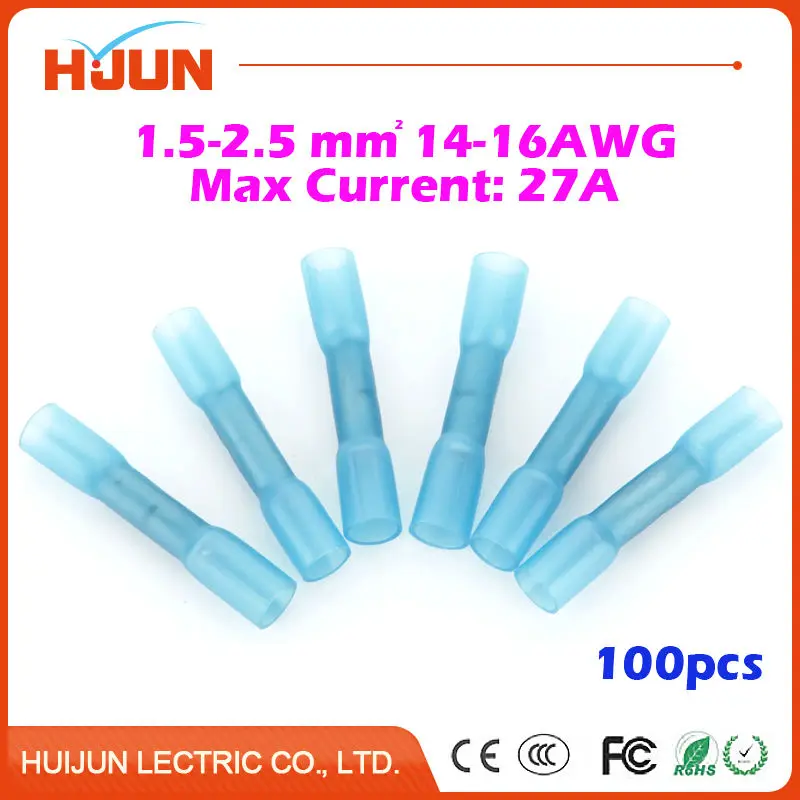100pcs/lot Heat Shrink Butt Crimp Terminals Insulated Electrical Wire Waterproof Connectors BHT2 Blue 16-14AWG 27A
100pcs/lot Heat Shrink Butt Crimp Terminals Insulated Electrical Wire Waterproof Connectors BHT2 Blue 16-14AWG 27A