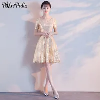 Shiny Gold Sequin Homecoming Dress Sexy V-Neck Short-Sleeve Sweet A-Line Short Graduation Party Dress Special Occasion Dresses image