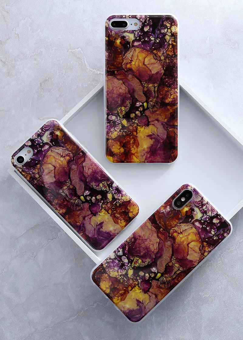 Iphone 5s 5 SE 6 6s 8 6/7/8 plus X Granite Scrub Marble Stone Painted Silicone Phone Case