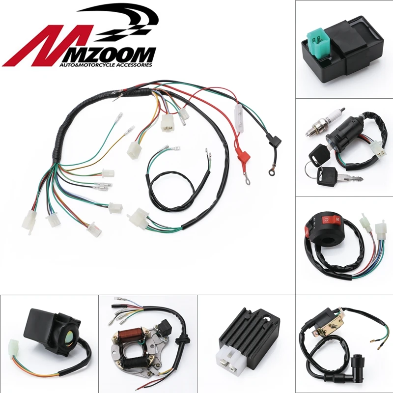 Motorcycle Part Full Electrics wiring harness CDI Coil Kill Switch 50cc 70cc 90cc 110cc 125cc ATV Quad Pit Bike Buggy Go Kart
Motorcycle Part Full Electrics wiring harness CDI Coil Kill Switch 50cc 70cc 90cc 110cc 125cc ATV Quad Pit Bike Buggy Go Kart