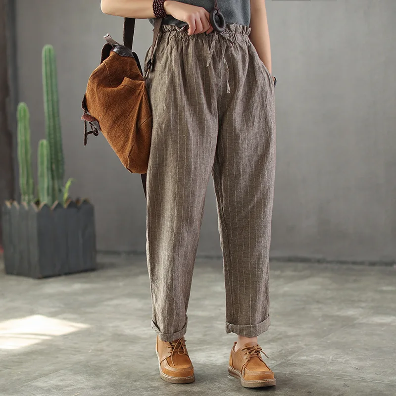 Spring Autumn Pants Retro Loose Women Trousers New Elastic Waist Drawstring pocket Striped Mori girl Blended Casual Pants
Spring Autumn Pants Retro Loose Women Trousers New Elastic Waist Drawstring pocket Striped Mori girl Blended Casual Pants