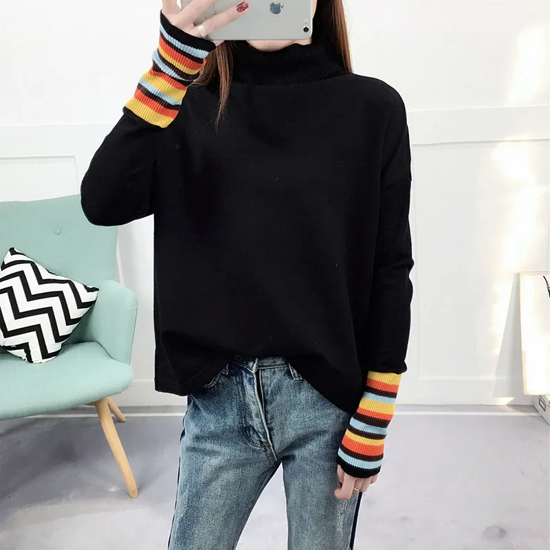 Трикотажный свитер в полоску Женский хлопковый с длинным рукавом 2019 | Женская