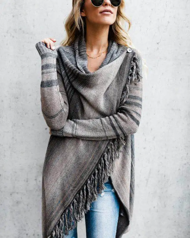 2018 Spring Knitted Cardigan Jacket Women Ladies Tassel Striped Irregular Cloak Cardigans Coats Irregular Oversized Sueter Tops
2018 Spring Knitted Cardigan Jacket Women Ladies Tassel Striped Irregular Cloak Cardigans Coats Irregular Oversized Sueter Tops
