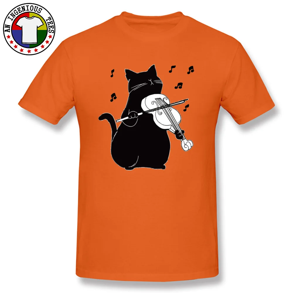 Custom Short Sleeve Tops T Shirt Father Day Crew Neck Pure Cotton Men T Shirt Printed On Custom T-Shirt 2018 Drop Shipping Black Cat Playing Violin Funny Musician Gift orange