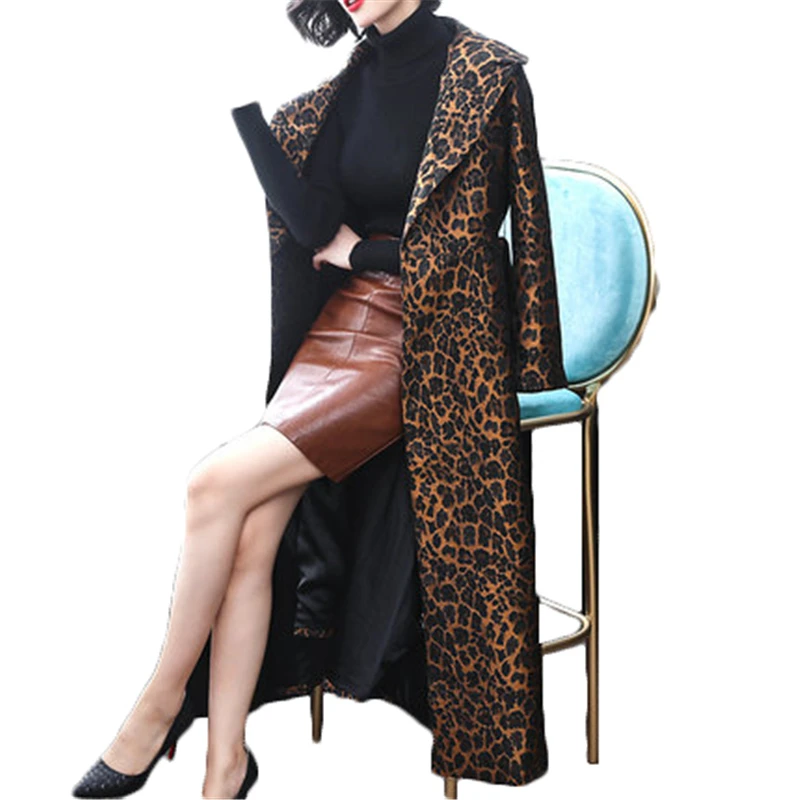 Women Winbreasted belt long Coats Autumn Winter Trench Coat Women's Leopard Coat J983
Women Winbreasted belt long Coats Autumn Winter Trench Coat Women's Leopard Coat J983