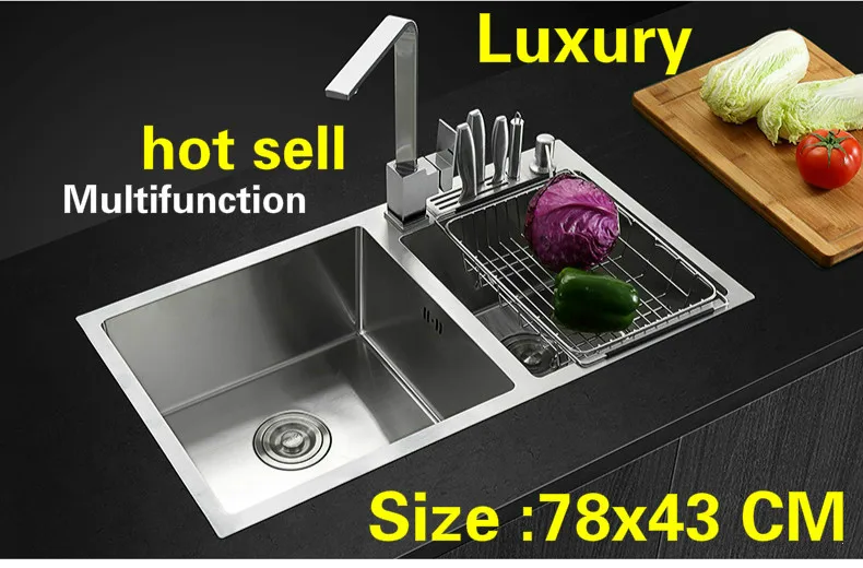 

Free shipping Apartment multifunction kitchen manual sink double groove 304 stainless steel do the dishes hot sell 78x43 CM