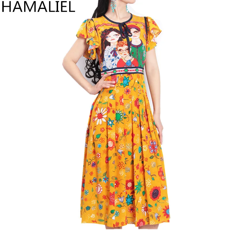 HAMALIEL Runway Summer Women Pleated Party Dress 2018 Designer Yellow Pint Flower Cartoon Pattern Short Sleeve Vintage Bow Dress
HAMALIEL Runway Summer Women Pleated Party Dress 2018 Designer Yellow Pint Flower Cartoon Pattern Short Sleeve Vintage Bow Dress