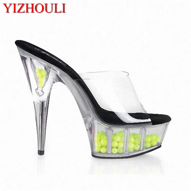 

Sexy Fashion 6 Inch Lady's Heels Party Crystal Shoes 15cm Beading Clear Sandals Classic Spike Heels Women Slippers