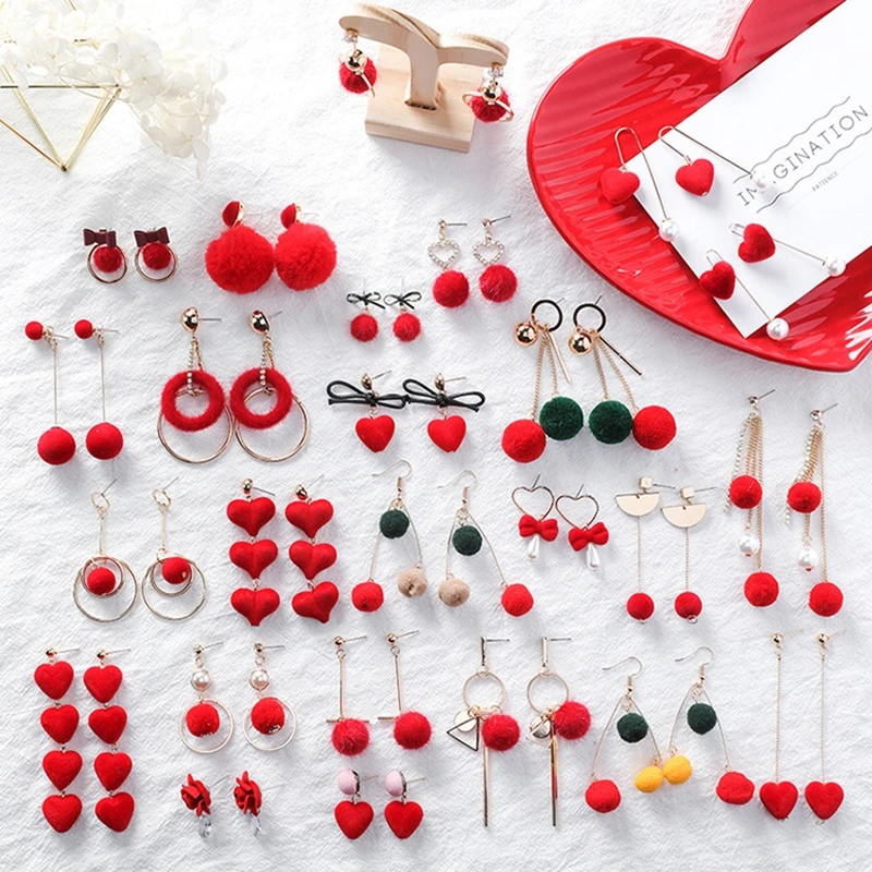 SHUANGR Red Pompon Ball Stud Earrings Set For Women Girl Brincos Circle Star Fluffy Fur Ball Bowknot Earrings New Year Gift
SHUANGR Red Pompon Ball Stud Earrings Set For Women Girl Brincos Circle Star Fluffy Fur Ball Bowknot Earrings New Year Gift