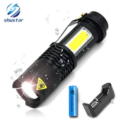 Портативный светодиодный фонарик Q5 + COB Mini Black 2000LM Водонепроницаемый светодиодный фонарь с зумом penlight используйте батарею AA 14500
