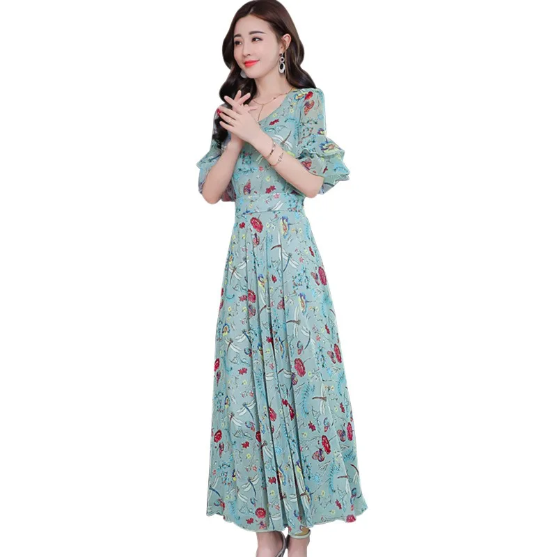 2019 Summer Elegant Dress Ruffled Sleeve High Waist Women Fashion Floral Printed Short Sleeve Long Maxi Dress Plus Size M-3XL
2019 Summer Elegant Dress Ruffled Sleeve High Waist Women Fashion Floral Printed Short Sleeve Long Maxi Dress Plus Size M-3XL