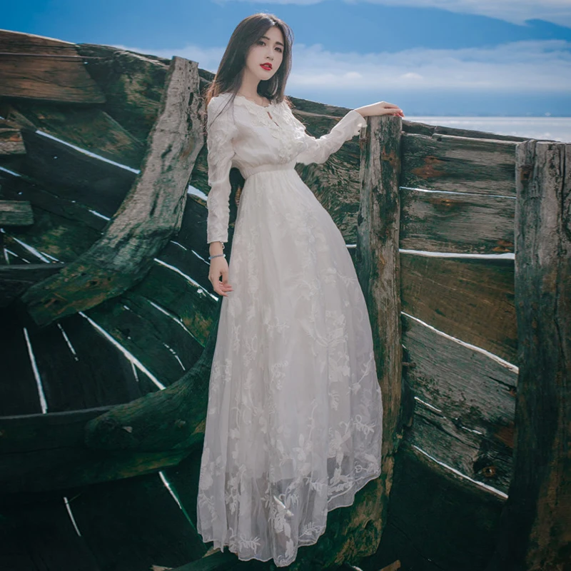 2019 Spring Lace Dress Women Elegant Boho O Neck Casual White Dress Long Sleeve High Waist Beach Party Dress Vestidos
2019 Spring Lace Dress Women Elegant Boho O Neck Casual White Dress Long Sleeve High Waist Beach Party Dress Vestidos
