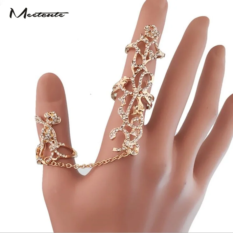 Женское кольцо Meetcute регулируемое с 2 пальцами в западном стиле блестящее цветами