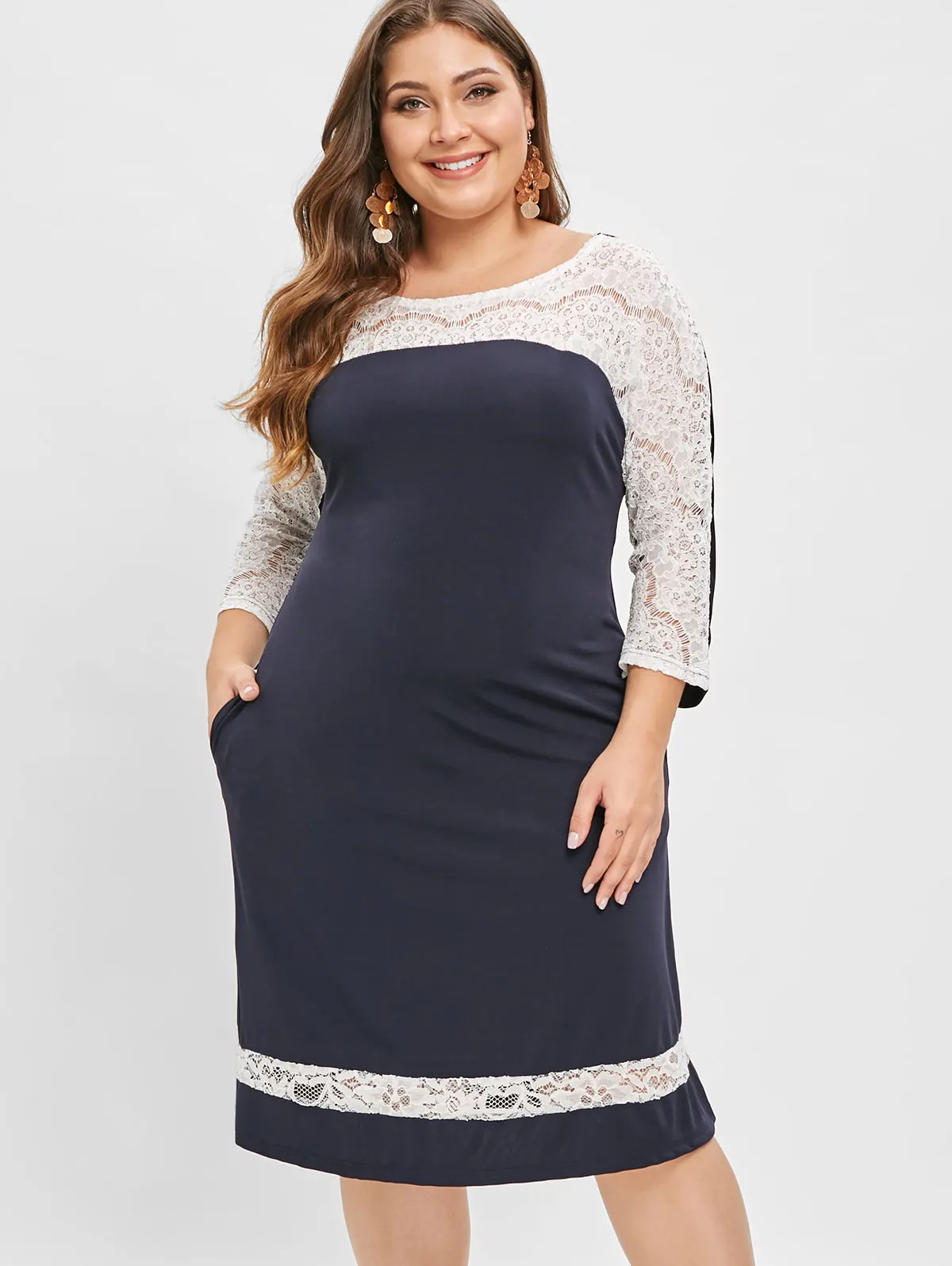 Wipalo Plus Size Lace Panel Knee Length A Line Dress Women Party Dress O Neck Three Quarter Sleeve Elegant Dress Autumn Vestidos
Wipalo Plus Size Lace Panel Knee Length A Line Dress Women Party Dress O Neck Three Quarter Sleeve Elegant Dress Autumn Vestidos
