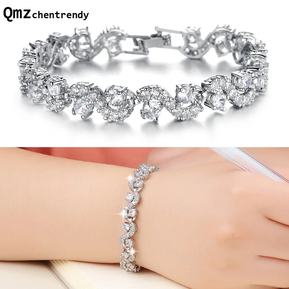 High Quality Romantic CZ Jewelry Cubic Zirconia Bridal Wedding Bracelets Bangle Gift For Bridesmaid for girls
High Quality Romantic CZ Jewelry Cubic Zirconia Bridal Wedding Bracelets Bangle Gift For Bridesmaid for girls