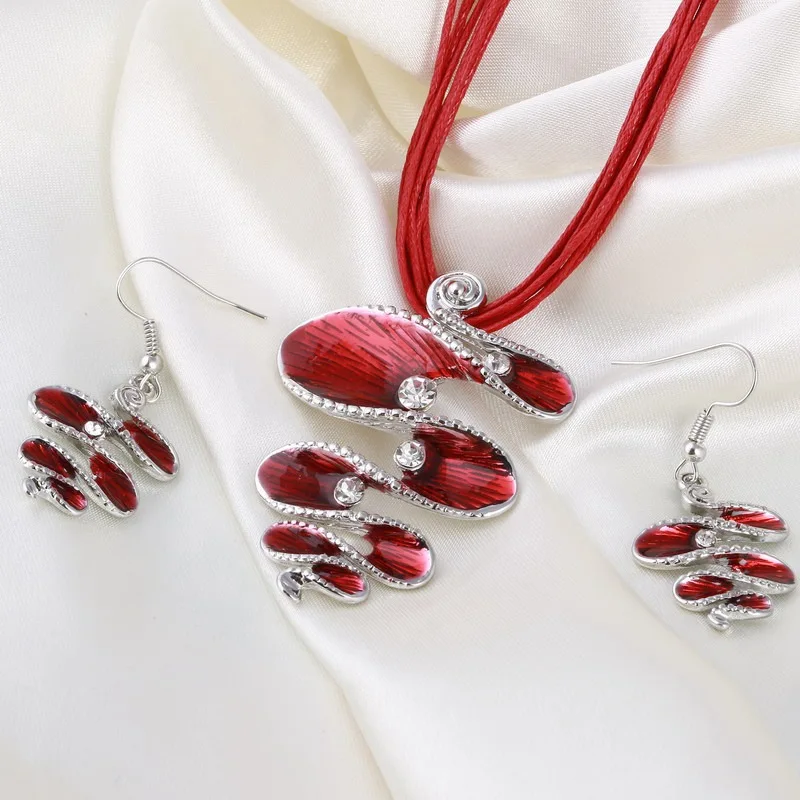 Crystal Jewelry Sets Oil Colorful Flower Pandent necklace & earring Red multilayer Leather Rope necklace for women
Crystal Jewelry Sets Oil Colorful Flower Pandent necklace & earring Red multilayer Leather Rope necklace for women
