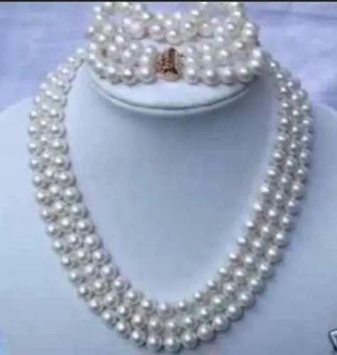 Free Shipping >>>>>3strands AAA+8-9mm South Sea white Pearl Necklace Bracelet set17"18"19'' 
Free Shipping >>>>>3strands AAA+8-9mm South Sea white Pearl Necklace Bracelet set17"18"19''
