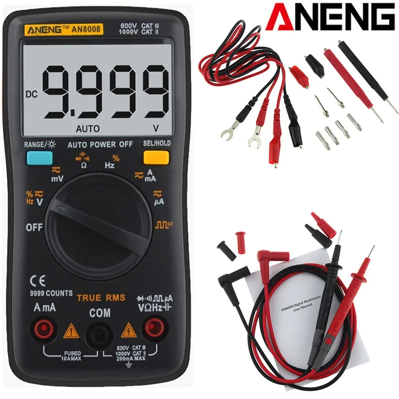 ANENG AN8008 Auto Range Digital Multimeter 9999 Counts Backlight AC/DC Ammeter Voltmeter Ohm Transistor Tester Multi Meter
ANENG AN8008 Auto Range Digital Multimeter 9999 Counts Backlight AC/DC Ammeter Voltmeter Ohm Transistor Tester Multi Meter