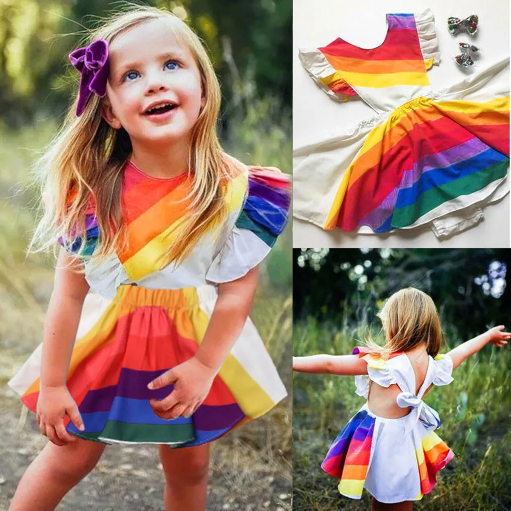 Toddler Baby Girls Flare Sleeve Backless O neck Knee Length ruffle Dresses Rainbow Print Backless Dress Clothes Princess Dress
Toddler Baby Girls Flare Sleeve Backless O neck Knee Length ruffle Dresses Rainbow Print Backless Dress Clothes Princess Dress