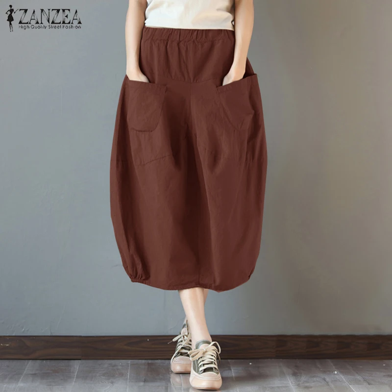 2019 ZANZEA Women High Elastic Waist Cotton Linen Skirts Pockets Casual Work Summer Midi Skirt Baggy Party Jupe Faldas Plus
2019 ZANZEA Women High Elastic Waist Cotton Linen Skirts Pockets Casual Work Summer Midi Skirt Baggy Party Jupe Faldas Plus
