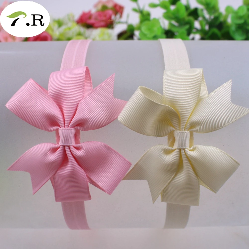 

3.5" solid foe elastic headband with grosgrain ribbon bows,100pcs/lot, 123 pearl pink/815 cream color, mixed color is ok