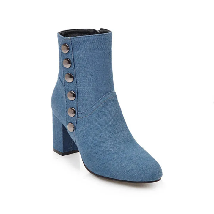 New Women Boots Plus Size 34-43 Women Fashion Shoes Autumn Winter Denim Thick Heel Ankle Boots Casual Shoes Woman Zip High Heels (5)