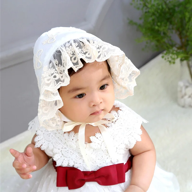 Cute Lace Baby Girls Hat White Pink Princess Hat For Baby Girls Flower Embroidery Infant Beanie Hat First Brithday Gift Autumn (11)