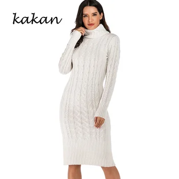 Kakan High neck knit sweater dress 2019 autumn and winter new women's twisted long-sleeved sweater dress Slim white dress
Kakan High neck knit sweater dress 2019 autumn and winter new women's twisted long-sleeved sweater dress Slim white dress