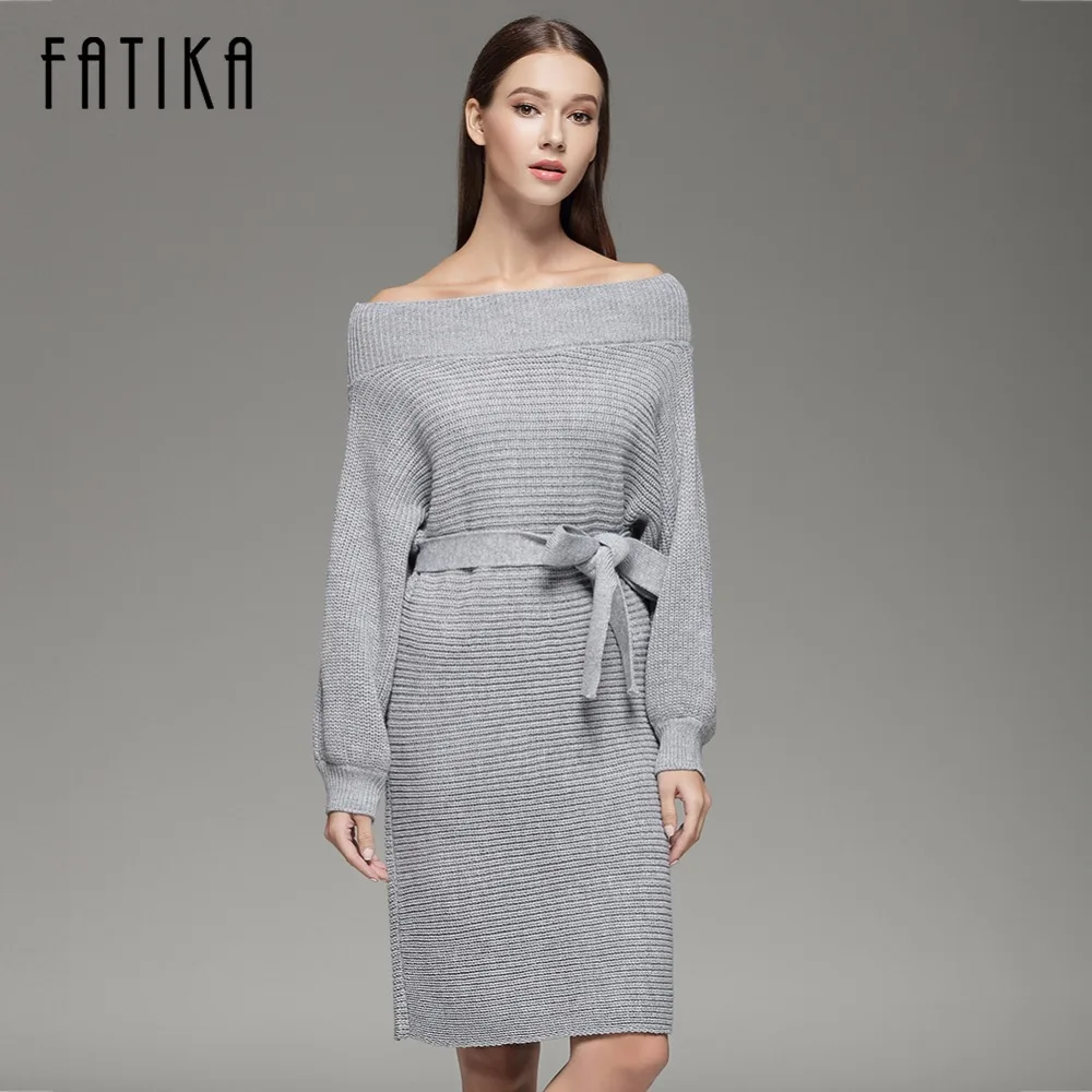 FATIKA 2017 Women Strapless Off Shoulder Dress Autumn Winter Slash Neck Sexy Women Long Batwing Sleeve Knitted Loose Sweater
FATIKA 2017 Women Strapless Off Shoulder Dress Autumn Winter Slash Neck Sexy Women Long Batwing Sleeve Knitted Loose Sweater