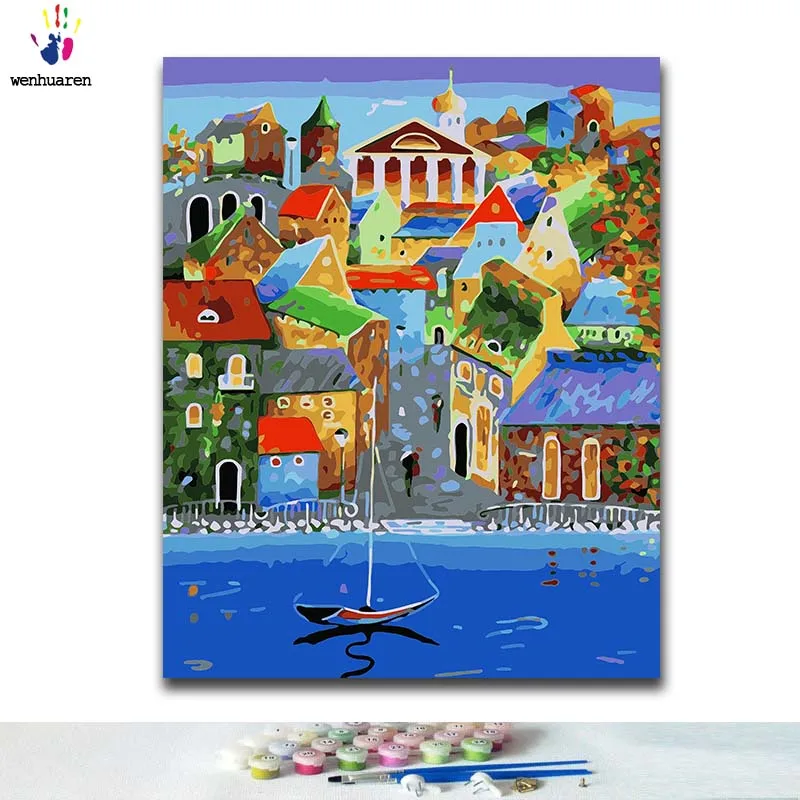 DIY Coloring paint by numbers Town scenery paintings by numbers with kits 40x50 framed 
DIY Coloring paint by numbers Town scenery paintings by numbers with kits 40x50 framed