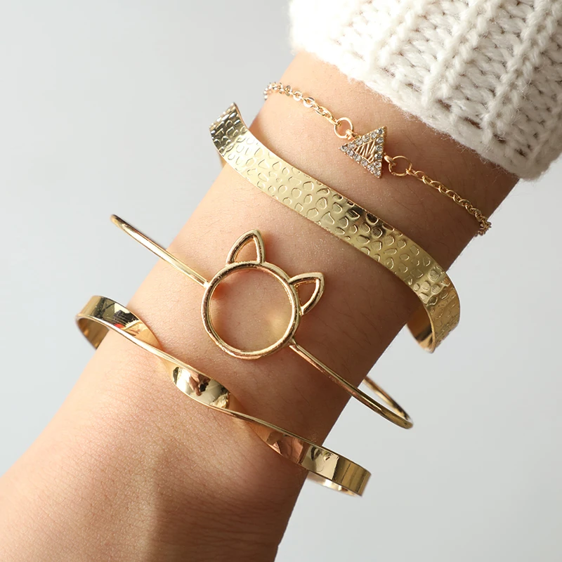 docona Gold Color Cute Cat Triangle Curve Shape Layered Bangle Set for Women Open Adjustable Charms Bracelets Set Jewelry 6842
docona Gold Color Cute Cat Triangle Curve Shape Layered Bangle Set for Women Open Adjustable Charms Bracelets Set Jewelry 6842