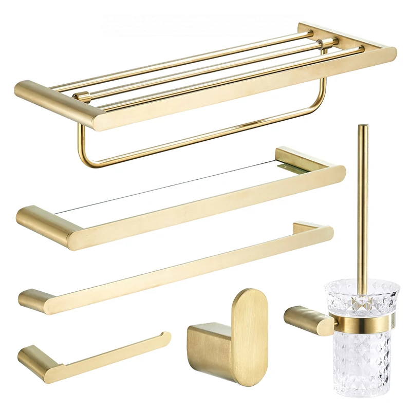 Nordic Gold Stainless Steel Bathroom Hardware Set Brushed Finish Towel Rack Wall Mount bathroom towel holder a245
Nordic Gold Stainless Steel Bathroom Hardware Set Brushed Finish Towel Rack Wall Mount bathroom towel holder a245