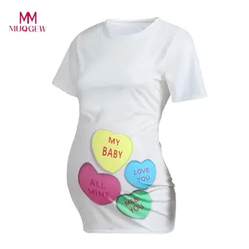 

MUQGEW Clothes Pregnancy Valentine's Women Maternity Short Sleeve Heart Letter Print Tops T-shirt Clothes Ropa Mujer Pergnancy