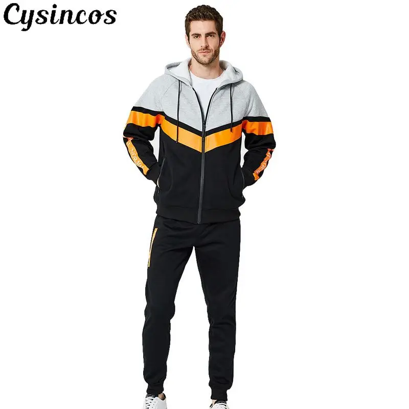 CYSINCOS мужские осенние 2 шт толстовки с капюшоном пальто и спортивные брюки набор